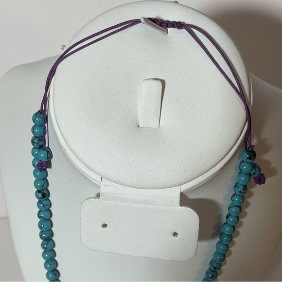Turquoise Howlite, Adjustable Length, Purple Corded Necklace, Genuine Ge… - Picture 3 of 5